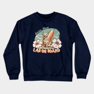 Retro Style Surfing Labrador T-Shirt – Honolulu Hawaii Beach Dog Lovers Design and Artwork Crewneck Sweatshirt